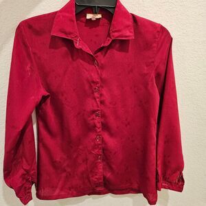 Vintage CORN Pure Silk Raspberry Pink Long Sleeve Blouse Woman Size S